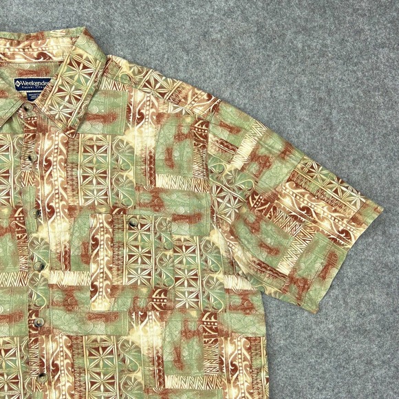 Weekender Shirt Mens Extra Large Brown Hawaiian Short Sleeve Button Up Camp VTG - Picture 4 of 12
